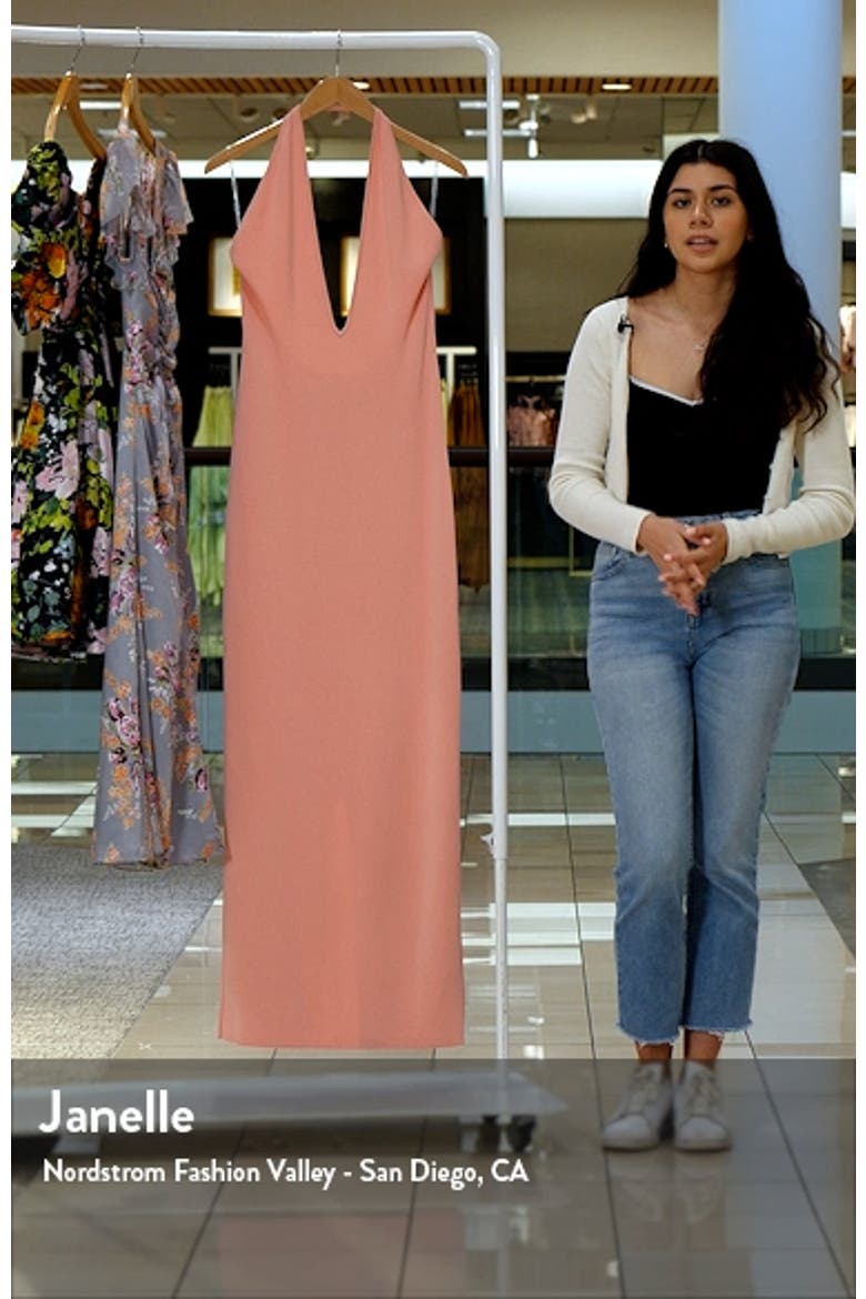 Camelia Plunge Halter Neck Rib Maxi Dress video