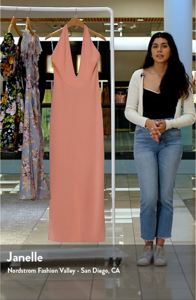 Camelia Plunge Halter Neck Rib Maxi Dress, sales video thumbnail
