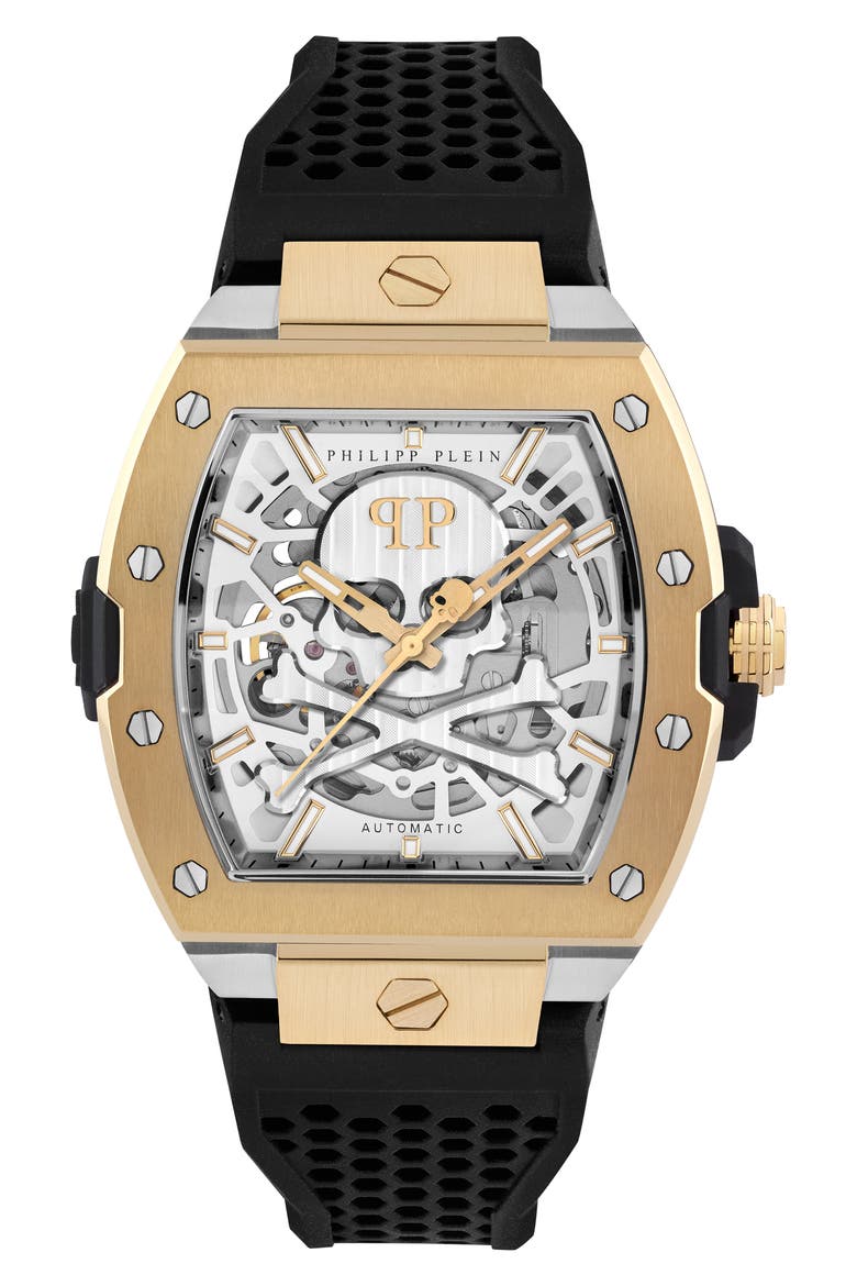The $keleton 2.0 Automatic Silicone Strap Watch, 44mm, Main, color, TWO TONE
