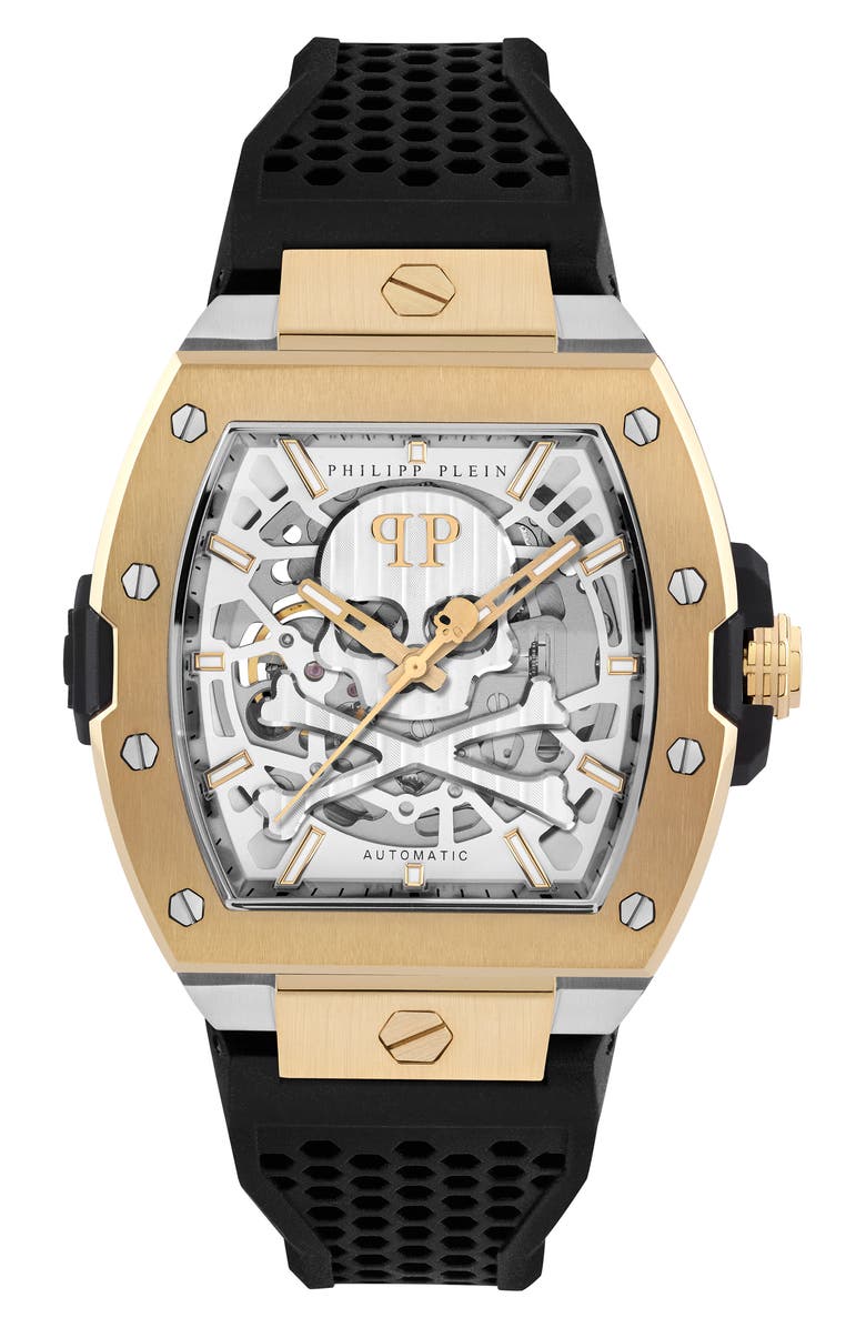 PHILIPP PLEIN The $keleton 2.0 Automatic Silicone Strap Watch, 44mm, Main, color, Two Tone