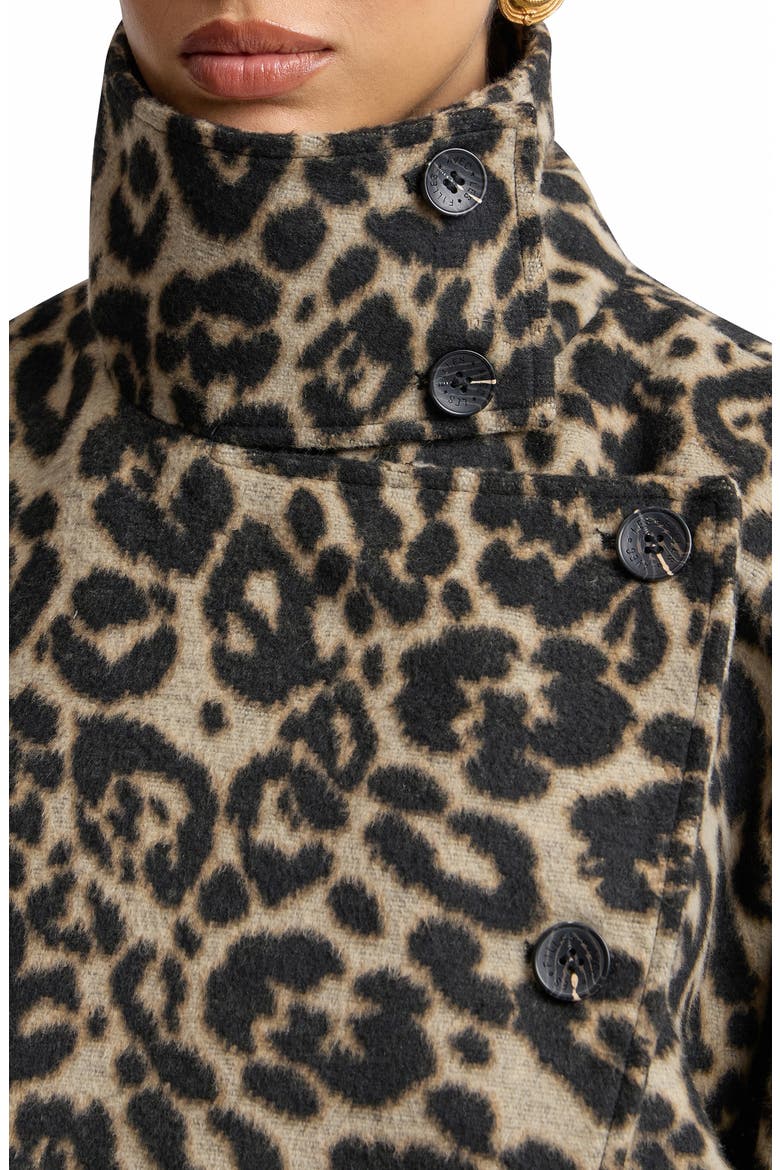 Leopard Print Funnel Neck Cocoon Coat, Alternate, color, BEIGE/ BROWN LEOPARD