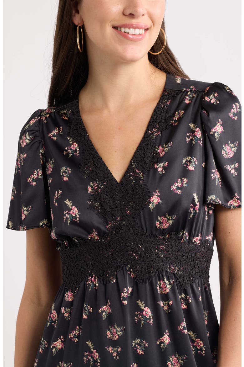 Puff Sleeve Midi Dress, Alternate, color, PINK- YELLOW FESTIVAL FLORAL