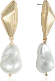 Ettika Geo Imitation Pearl Drop Earrings