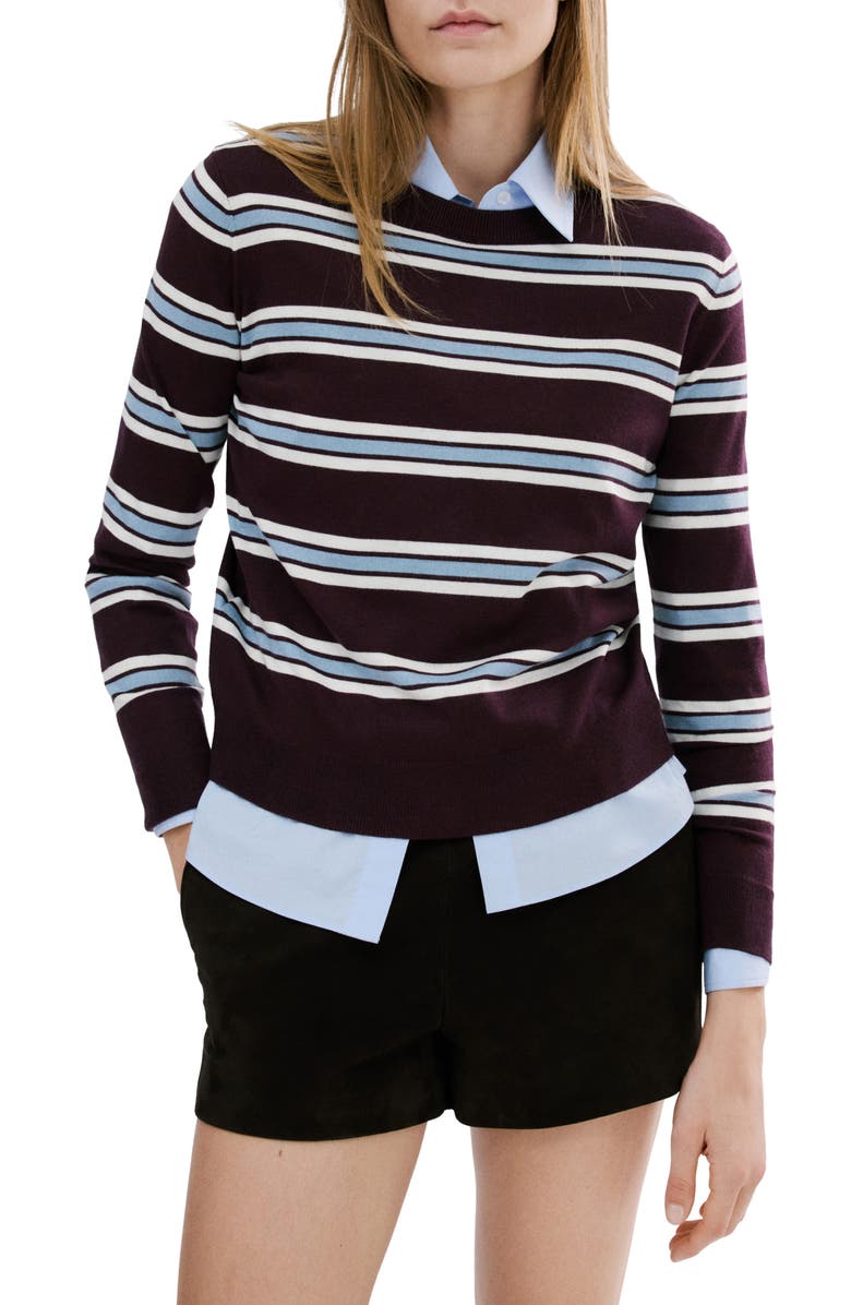 MANGO Stripe Crewneck Sweater, Main, color, Maroon