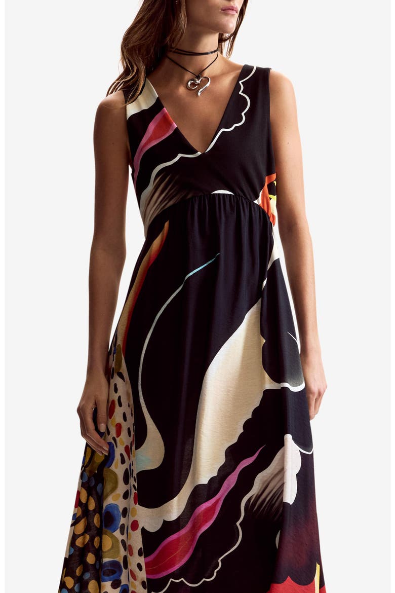 Abstract Print Sleeveless A-Line Dress, Alternate, color, BLACK