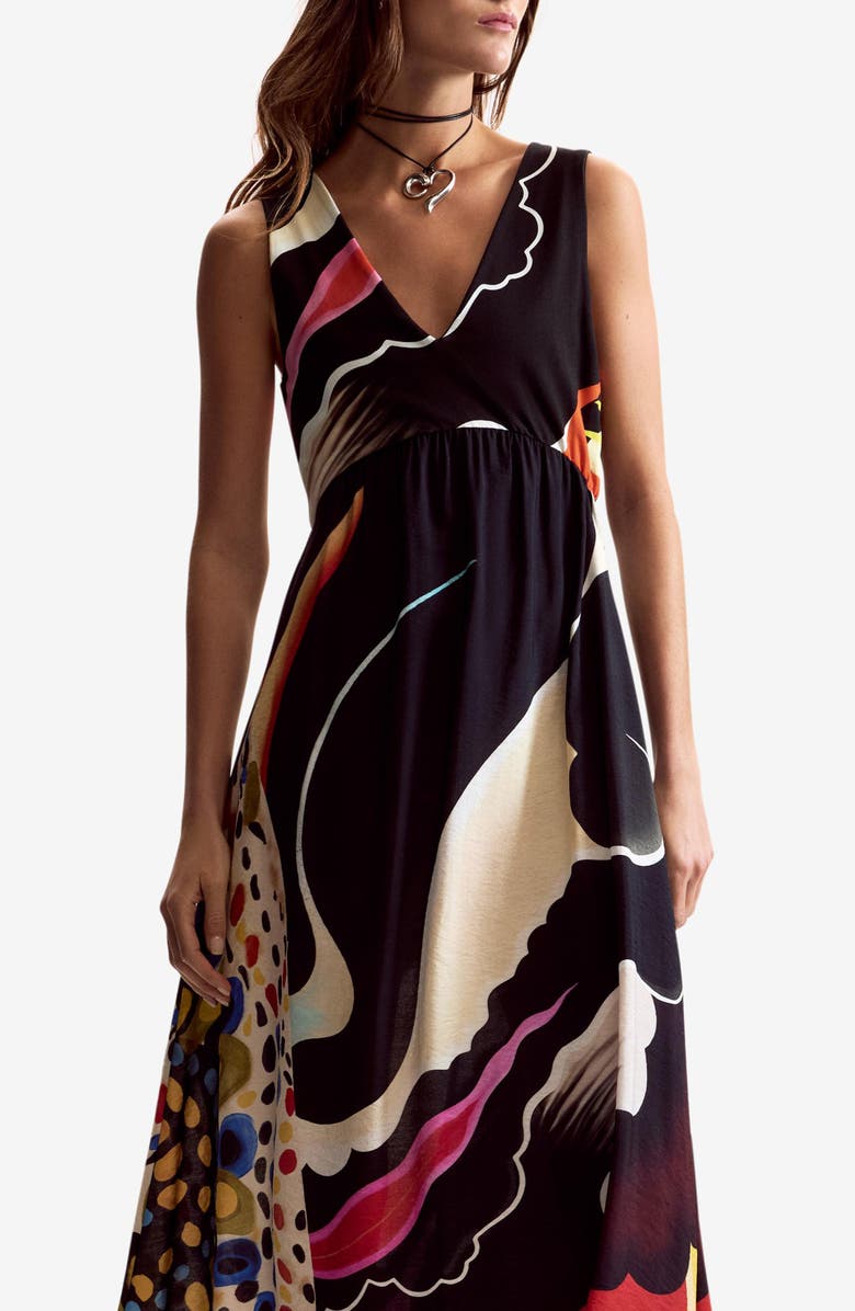 Desigual Abstract Print Sleeveless A-Line Dress, Alternate, color, Black
