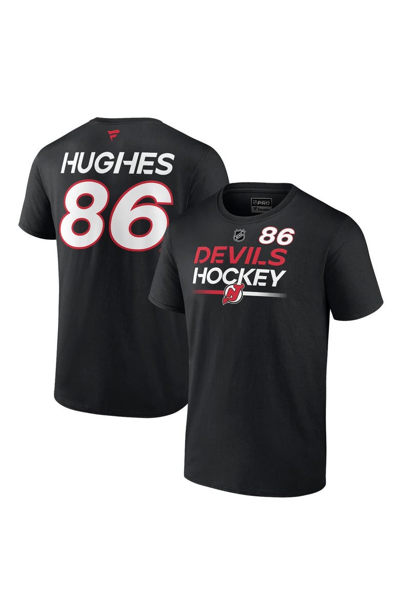 FANATICS Men's Fanatics Branded Jack Hughes Black New Jersey Devils Authentic Pro Prime Name & Number T-Shirt, Alternate, color, Black