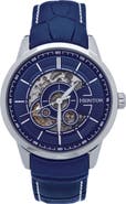 Heritor Automatic Davies Semi-Skeleton Leather-Band Watch