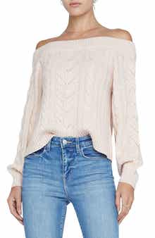 L'AGENCE Vesta Off the Shoulder Cable Knit Sweater