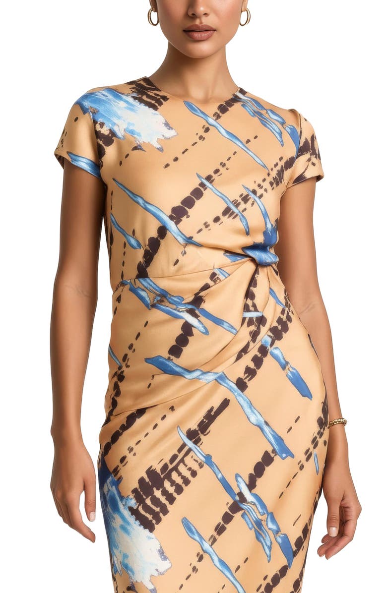 AREA STARS Avery Print Draped Dress, Alternate, color, Brown Abstract