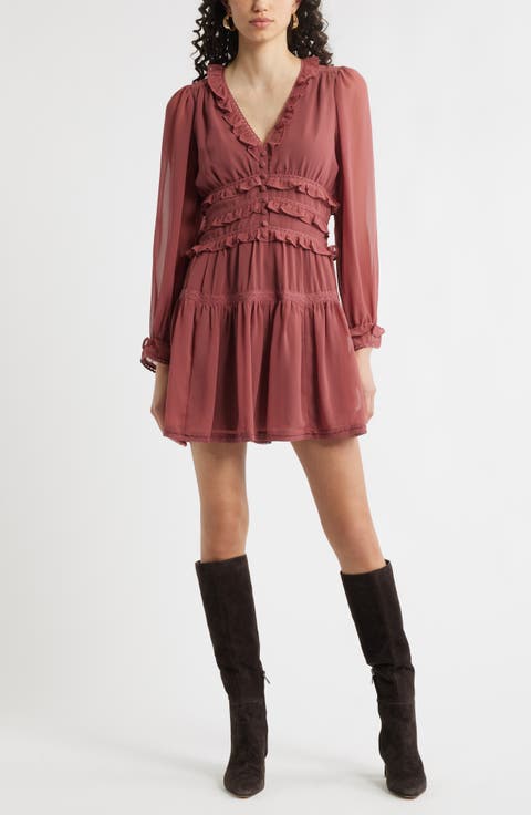 Long Sleeve Ruffle Trim Minidress
