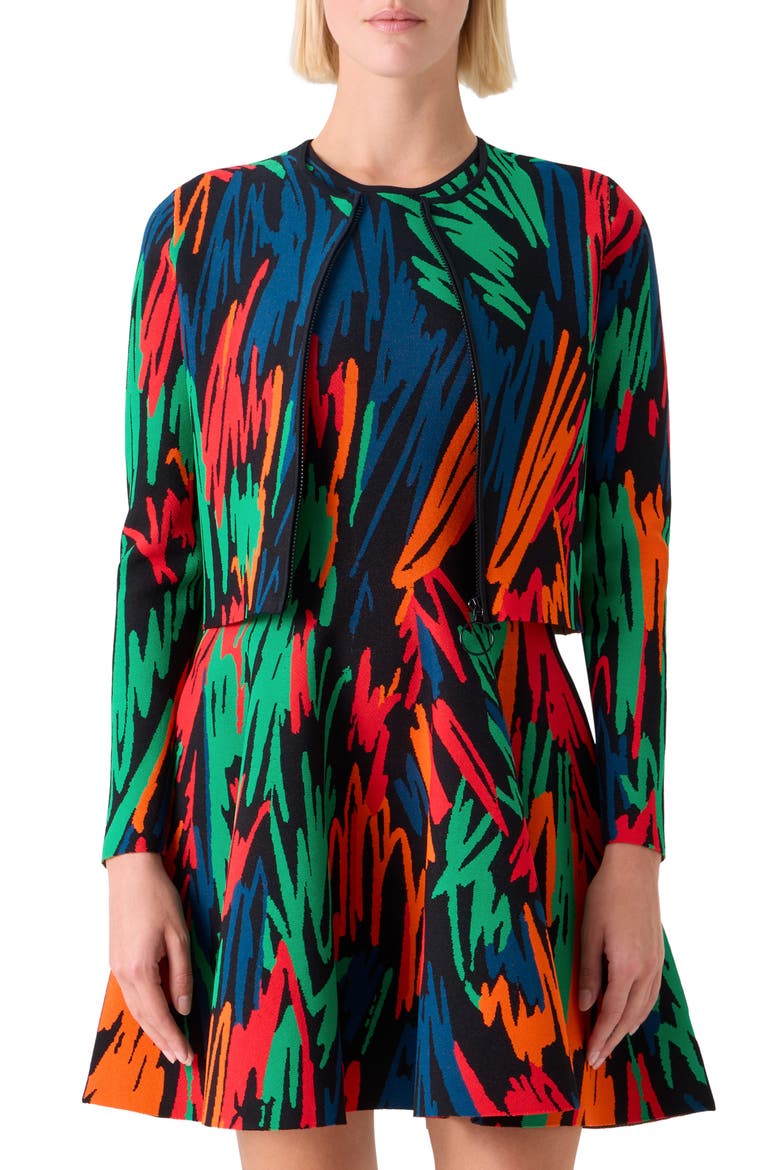 Oversize Scribble Jacquard Cardigan, Main, color, BLACK-MULTI