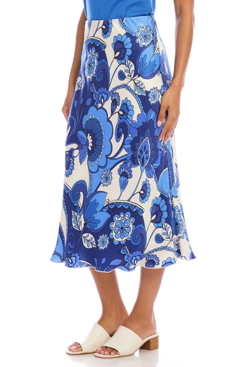 Karen Kane Floral Print Bias Cut Midi Skirt, Alternate, color, Blue