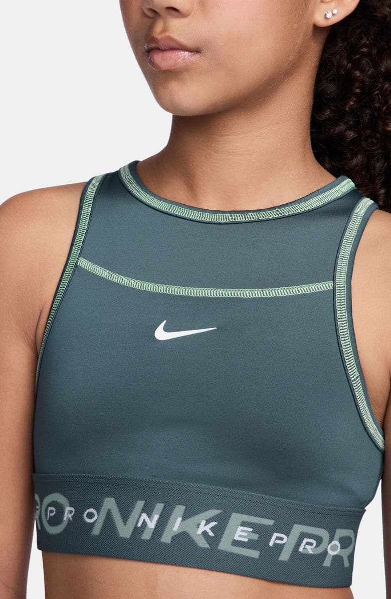 Nike Kids' Pro Swoosh Sports Bra, Alternate, color, Mineral Slate/ Liquid Lime