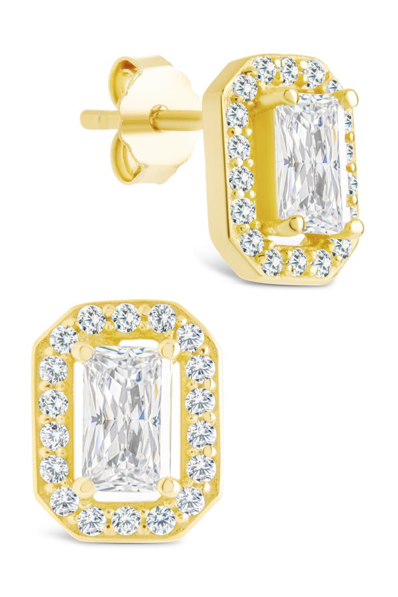 Emerald Cut Cubic Zirconia Stud Earrings, Main, color, GOLD