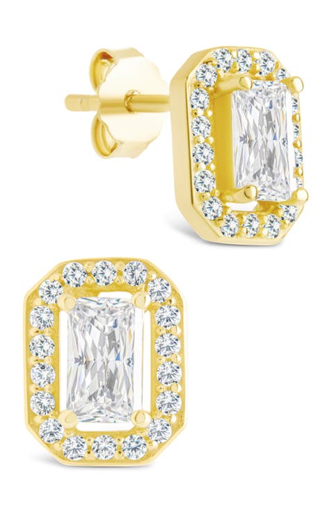 Emerald Cut Cubic Zirconia Stud Earrings