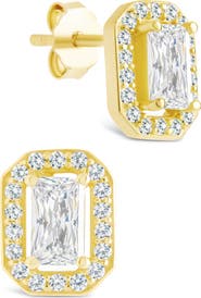 Sterling Forever Emerald Cut Cubic Zirconia Stud Earrings