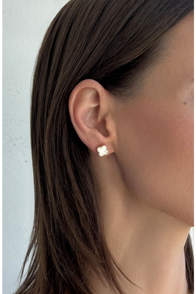 14K Gold Plated Freshwater Pearl & Mother-of-Pearl Stud & Clover Drop Earrings, Alternate, color, GOLD/ WHITE