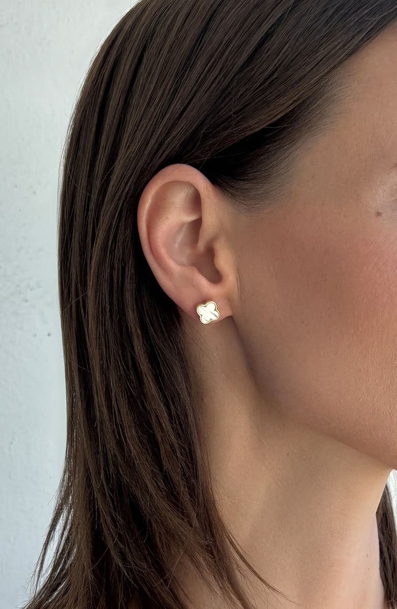 Adornia 14K Gold Plated Freshwater Pearl & Mother-of-Pearl Stud & Clover Drop Earrings, Alternate, color, Gold/ White