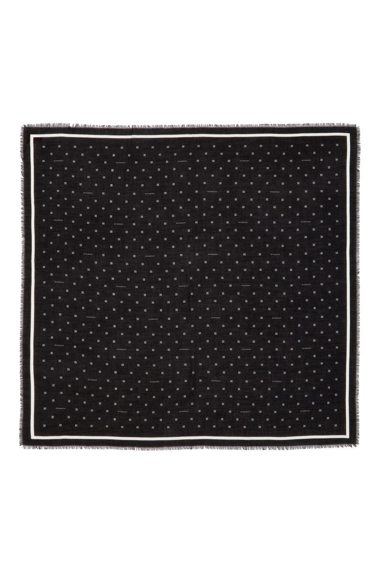 4G Logo Silk & Cashmere Fringe Scarf, Main, color, BLACK/ WHITE