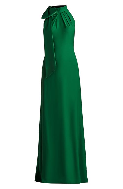 Tadashi Shoji Sims Shoulder Bow Halter Gown In Green
