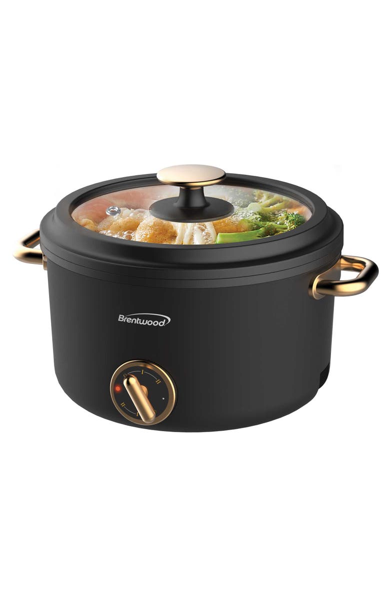 Brentwood Multi-Function Electric Hot Pot Cooker and Food Steamer with Ceramic Non-Stick Ceramic Coating, Main, color, Black