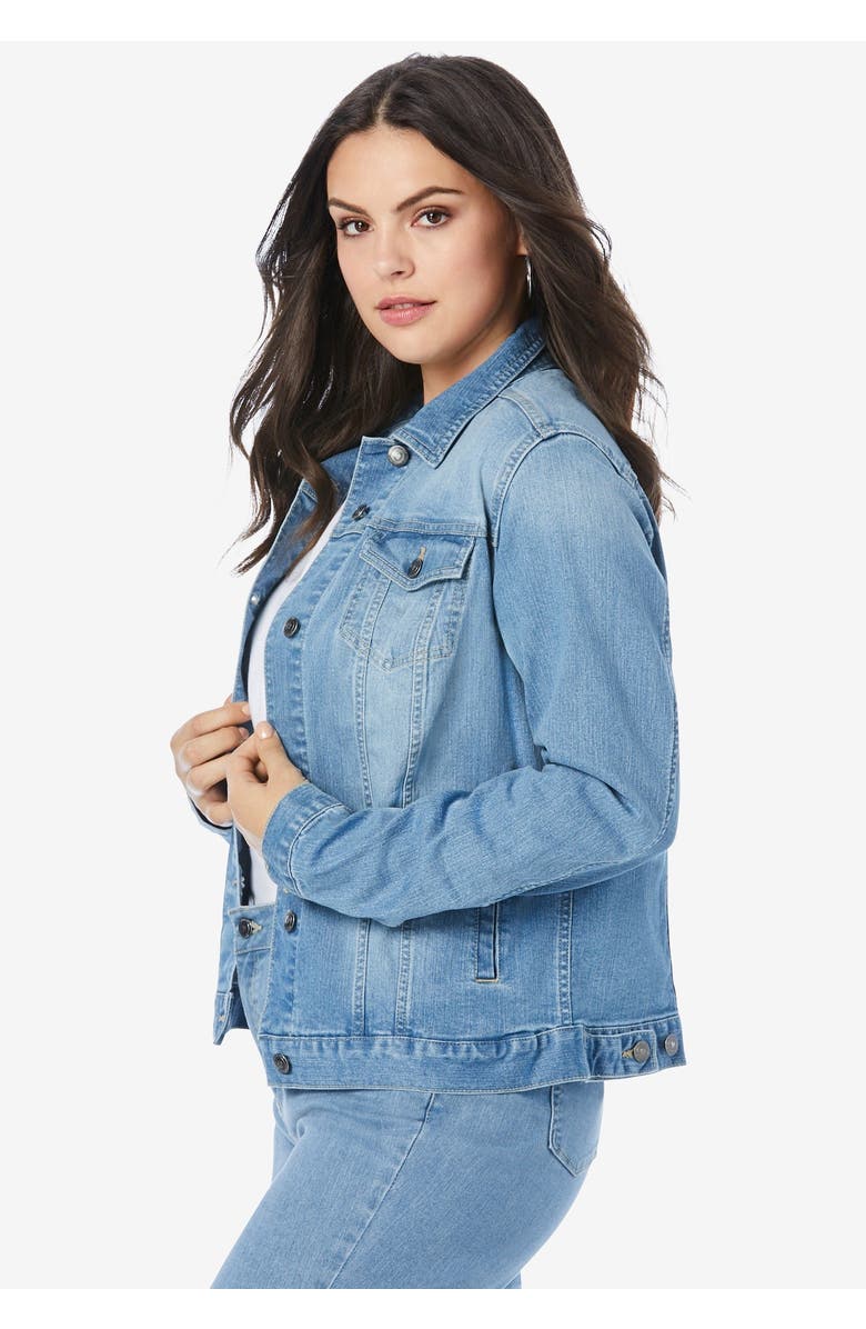 Roaman's Plus Size Classic Stretch Denim Jacket, Alternate, color, White
