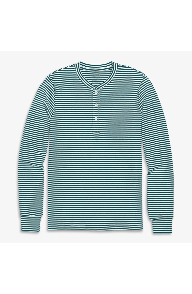 Primary Adult Organic Long Sleeve Henley Pj Top In Stripe, Main, color, Forest Ivory Stripe