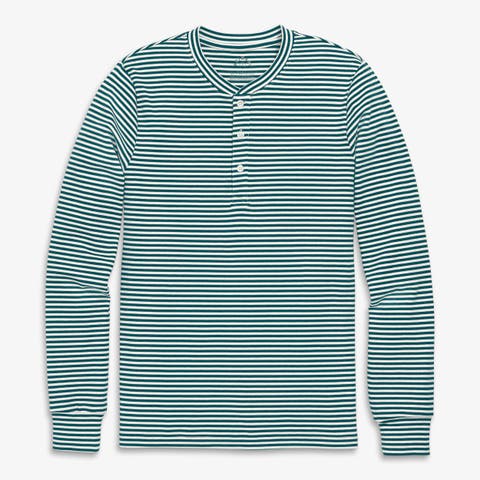 Adult Organic Long Sleeve Henley Pj Top In Stripe (Unisex Fit)