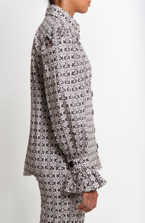 The Lulo Project Sotomayor Puff Sleeve Button-up Shirt In Gray