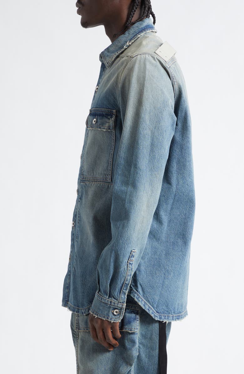 Rick Owens DRKSHDW Distressed Denim Overshirt, Alternate, color, Washed Indigo