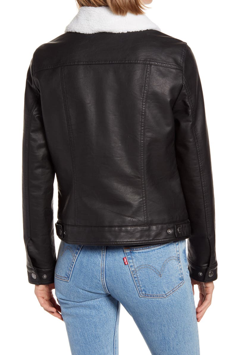 Levi's<sup>®</sup> Faux Leather Trucker Jacket with Faux Shearling Collar, Alternate, color,