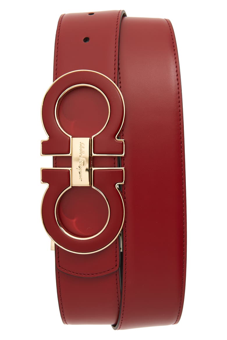 Reversible Leather Belt, Main, color, RED/ BLACK