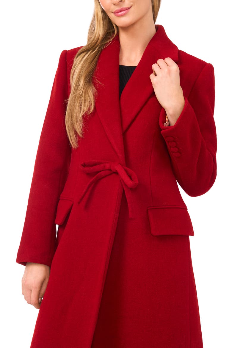 Bow Wool Blend Longline Coat, Alternate, color, WILD CRIMSON