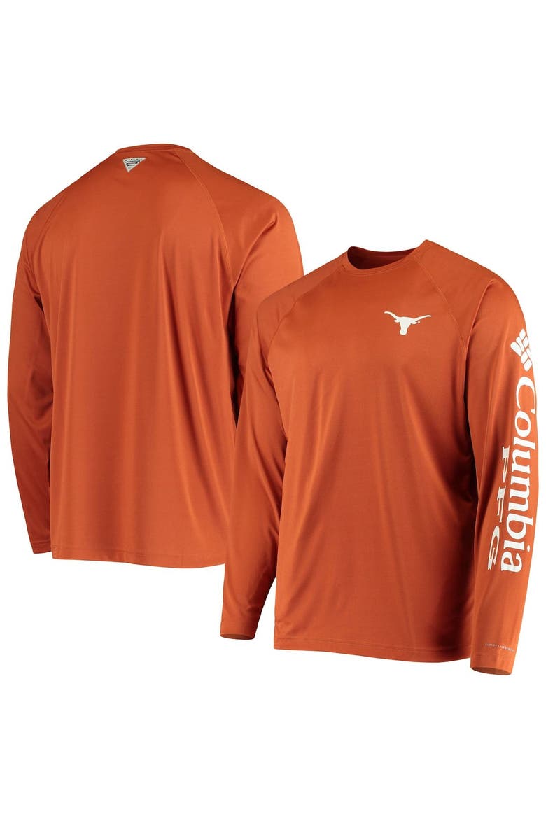 Men's Columbia Texas Orange Texas Longhorns Terminal Tackle Omni-Shade Raglan Long Sleeve T-Shirt, Alternate, color, Burnt Orange