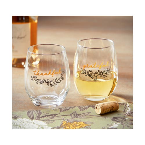 Tag Thankful Sentiment Clear Stemless Wine Glass Dishwasher Safe In Transparent