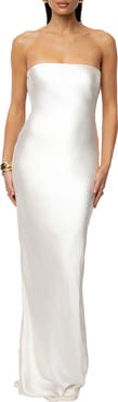 JLUXLABEL Regal Rising Corset Back Strapless Satin Gown