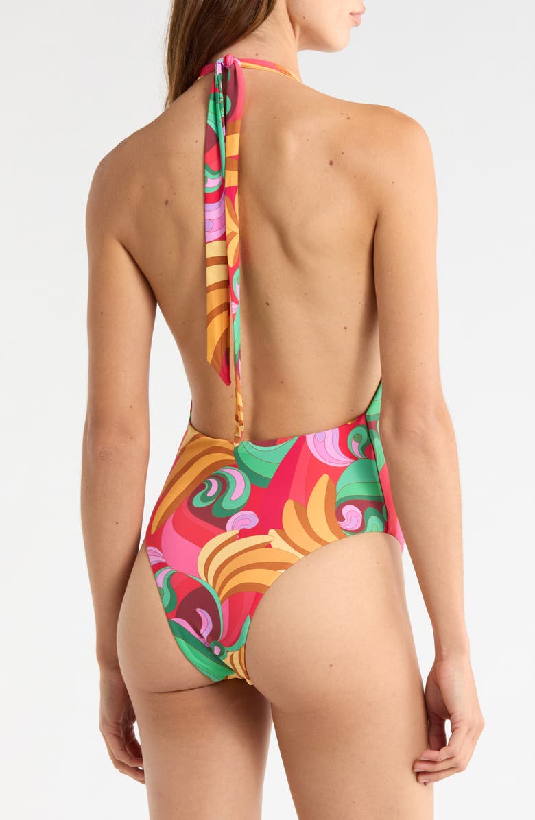 FARM Rio Halter Neck One-Piece Swimsuit, Alternate, color, Banana Queen