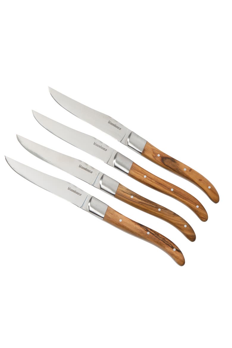 German Stainless Steel Steak Knife Set - Olive Wood Handle Steak Knives, Main, color, Natural Wood
