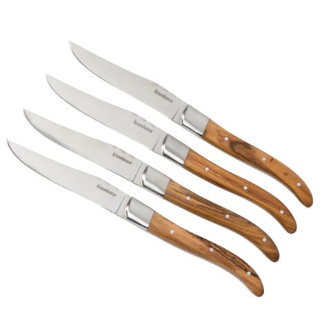 German Stainless Steel Steak Knife Set - Olive Wood Handle Steak Knives