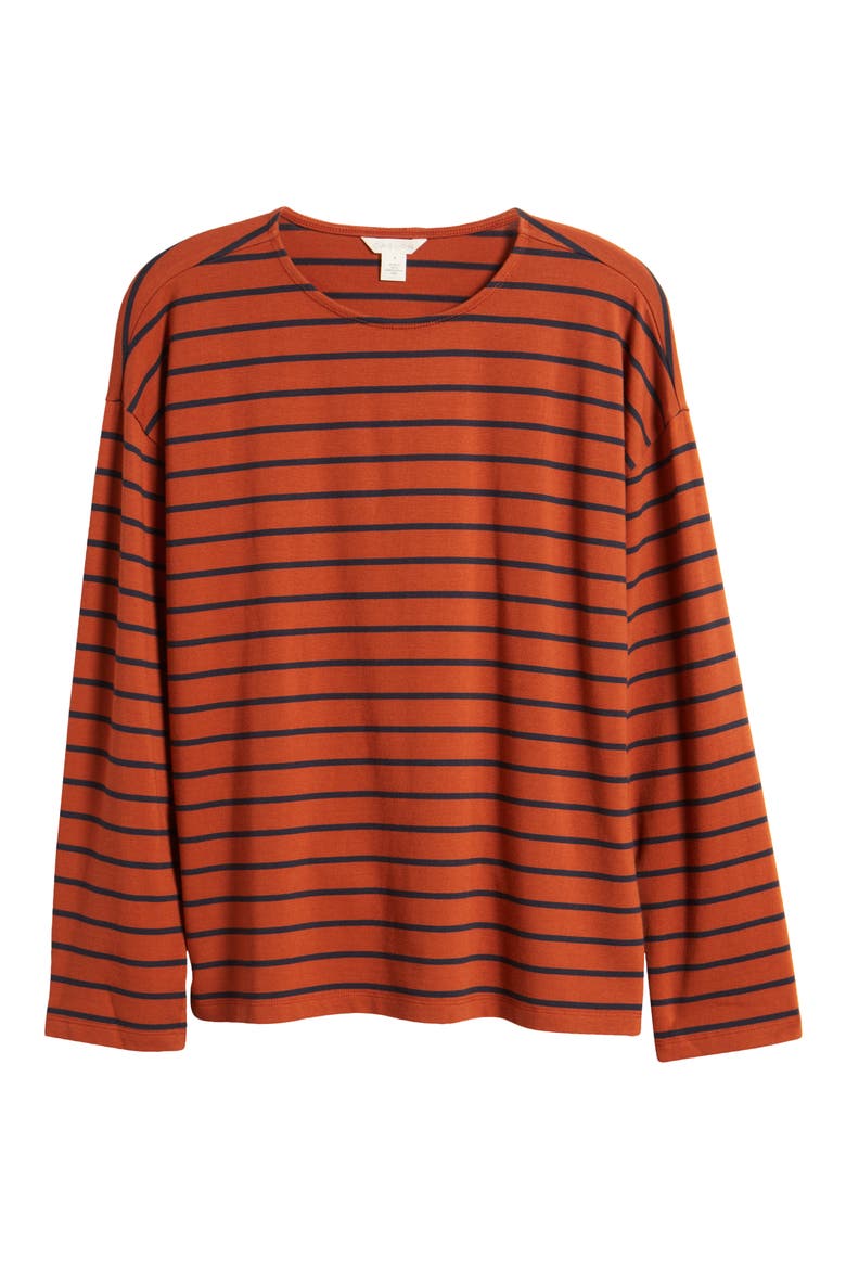 Stripe High-Low Long Sleeve Jersey Top, Alternate, color, RUST- NAVY MARINA STRIPE