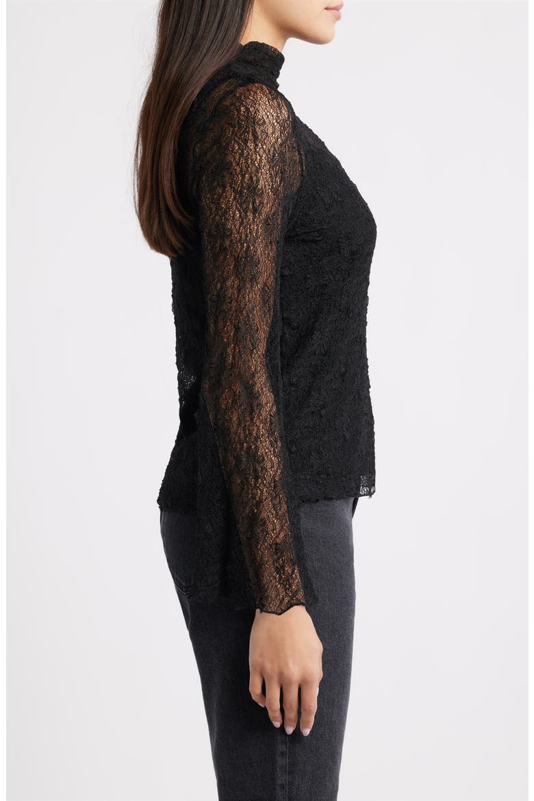 Mock Neck Sheer Knit Top, Alternate, color, BLACK