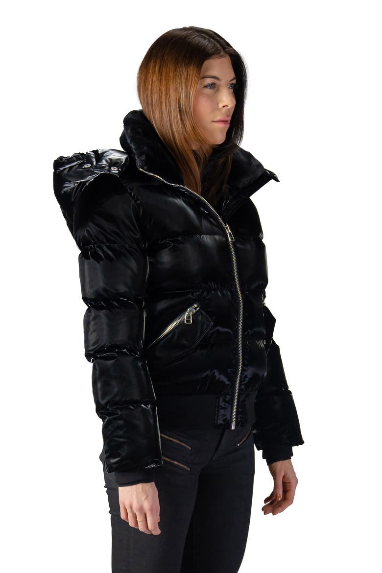 Woody Water Resistant Faux Fur Lined Hooded Quilted Puffer Jacket, Alternate, color, ALL WET BLACK