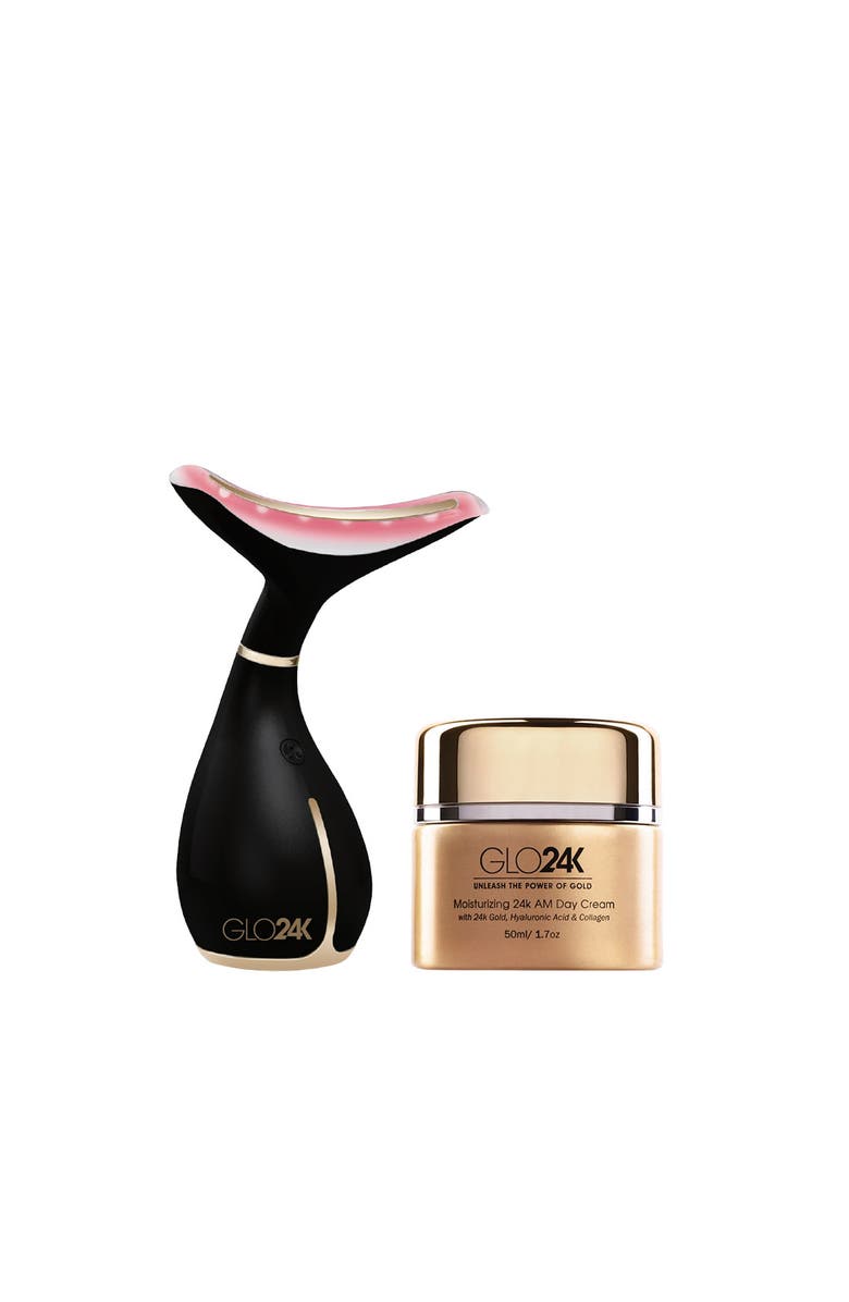 GLO24K UNLEASH THE POWER OF GOLD Neck & Face LED Beauty Massager + 24k Moisturizing Day Cream., Main, color, Na
