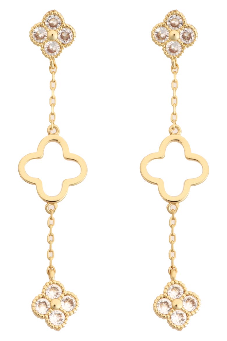 Crystal Clover Linear Drop Earrings, Main, color, GOLD