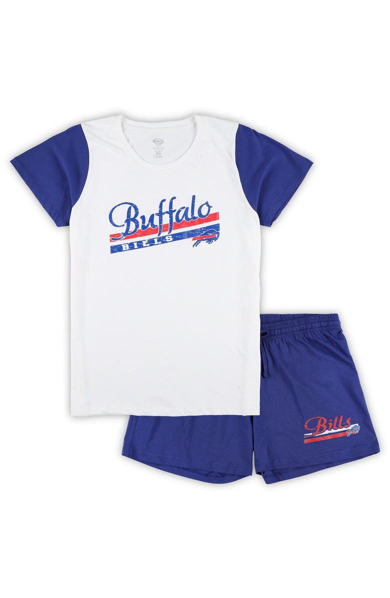CONCEPTS SPORT Women's Concepts Sport White/Royal Buffalo Bills Plus Size Downfield T-Shirt & Shorts Sleep Set, Main, color,