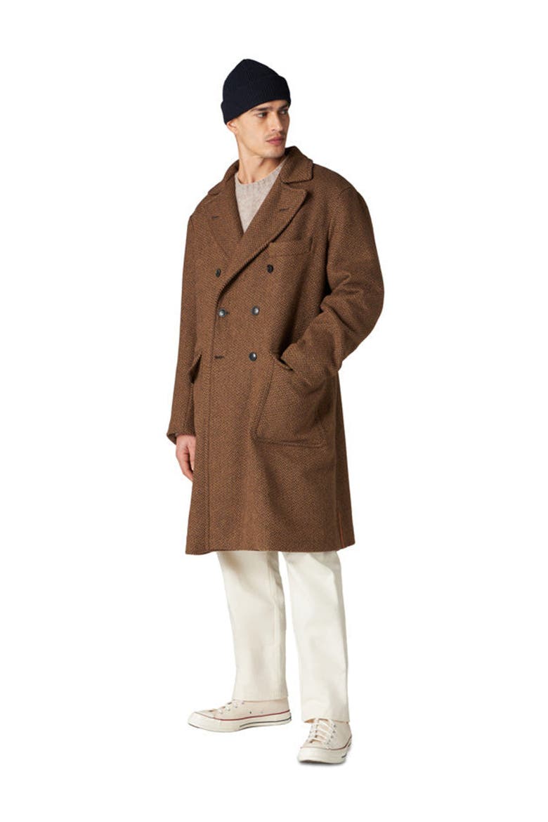 Serwilliam1 Tweed Double-Breasted Coat, Alternate, color, BROWN