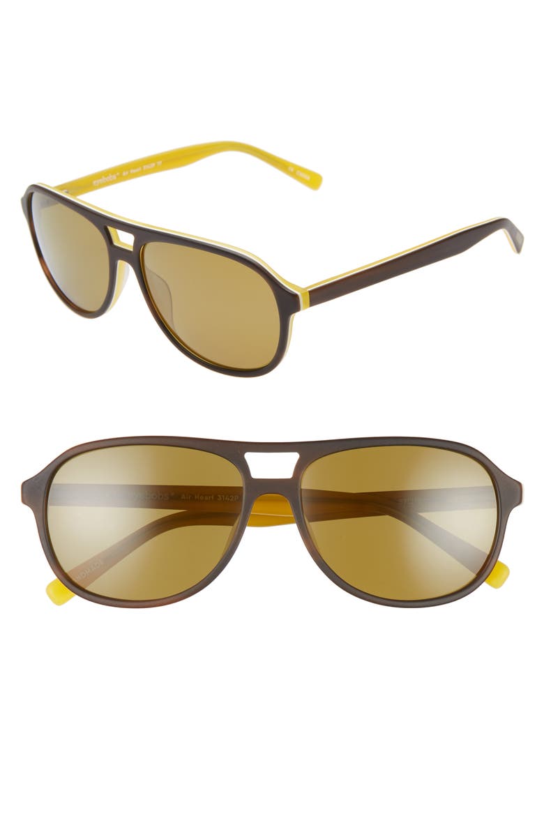 Air Heart 56mm Polarized Aviator Sunglasses, Main, color, BROWN WITH YELLOW