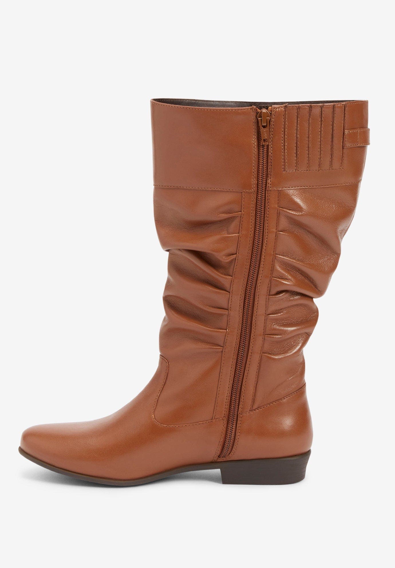 The Monica Wide Calf Leather Boot, Alternate, color, DARK COGNAC