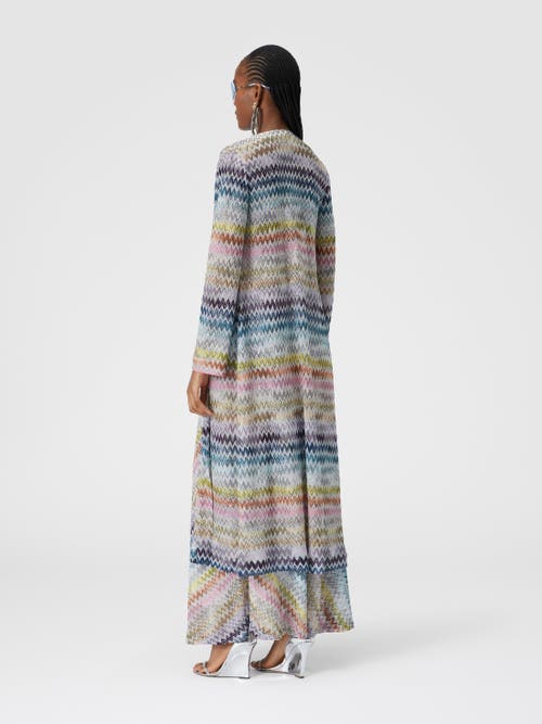 Shop Missoni Long Cardigan In Viscose Blend Zig Zag Lamé In Multicoloured